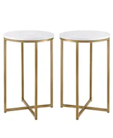 Modern Glam 2-Piece Metal-x Leg Side Table Set - Faux White Marble, Gold