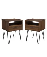 Hairpin Leg 1 Drawer Side Table Set, 2 Piece