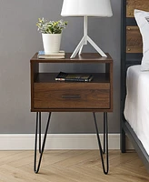 Hairpin Leg 1 Drawer Side Table Set, 2 Piece