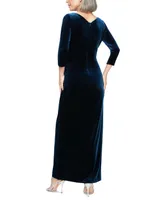 Alex Evenings Petite Velvet Side-Ruched 3/4-Sleeve Gown