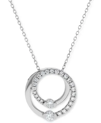 Diamond Spiral Circle Pendant Necklace (1/3 ct. t.w.) in 14k White Gold, 16" + 2" extender