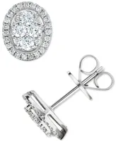 Diamond Oval Halo Cluster Stud Earrings (5/8 ct. t.w.) in 14k White Gold