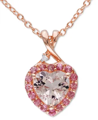 Morganite (1-1/10 ct. t.w.), Pink Tourmaline (1/5 ct. t.w.) & Diamond Accent Heart 18" Pendant Necklace in 18k Rose Gold-Plated Sterling Silver
