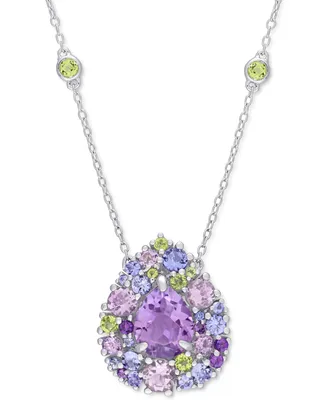 Multi-Gemstone Teardrop Cluster 18" Pendant Necklace (4-5/8 ct. t.w.) in Sterling Silver