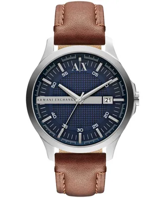 A|X Armani Exchange Men's Brown Leather Strap Watch 46mm AX2133