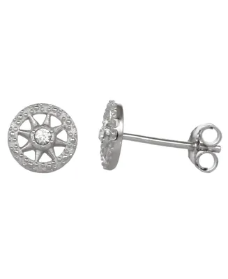 Fao Schwarz Women's Sterling Silver Round Stud Earrings with Crystal Stone Accent - Silver