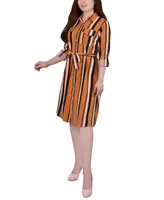Ny Collection Petite Striped Roll Tab Shirt Dress