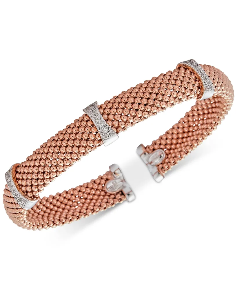 Diamond Mesh-Look Station Bangle Bracelet (1/4 ct. t.w.) in Sterling Silver & 14k Rose Gold-Plated Sterling Silver