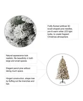 Glitzhome Pre-Lit Flocked Pencil Pine Artificial Christmas Tree with 300 Warm White Lights, 6'