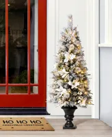 Glitzhome Pre-Lit Pine Artificial Christmas Porch Tree with 150 Warm White Lights, 5'