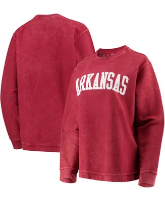 Women's Cardinal Arkansas Razorbacks Comfy Cord Vintage-Like Wash Basic Arch Pullover Sweatshirt