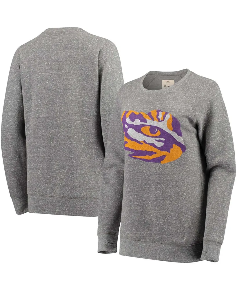 Women's Heathered Gray Lsu Tigers Big Team Logo Knobi Fleece Tri-Blend Crew Neck Sweatshirt