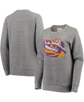 Women's Heathered Gray Lsu Tigers Big Team Logo Knobi Fleece Tri-Blend Crew Neck Sweatshirt