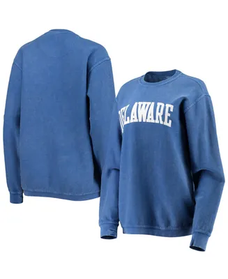 Women's Royal Delaware Fightin' Blue Hens Comfy Cord Vintage-Like Wash Basic Arch Pullover Sweatshirt