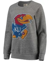 Women's Heathered Gray Kansas Jayhawks Big Team Logo Knobi Fleece Tri-Blend Crew Neck Sweatshirt