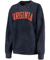 Women's Navy Virginia Cavaliers Comfy Cord Vintage-Like Wash Basic Arch Pullover Sweatshirt