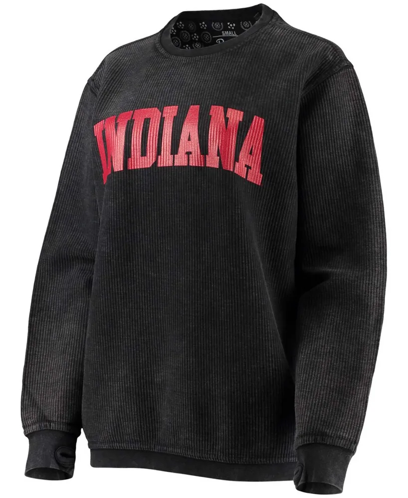 Women's Black Indiana Hoosiers Comfy Cord Vintage-Like Wash Basic Arch Pullover Sweatshirt