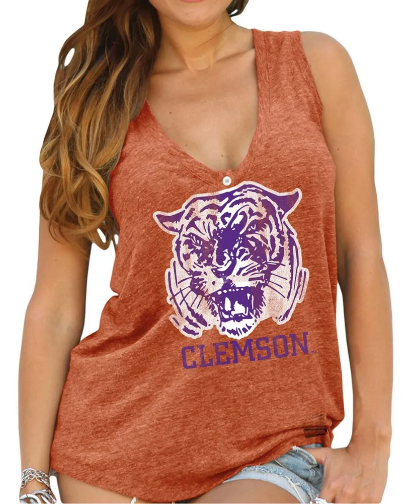 Women's Clemson Tigers Orange Relaxed Henley Tank Top