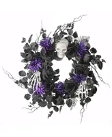 National Tree Company 24" Halloween Skull and Flowers Wreath