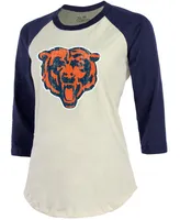 Women's Justin Fields Cream, Navy Chicago Bears Player Name Number Raglan 3/4 Sleeve T-shirt