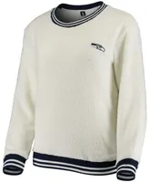 Women's Cream, Navy Seattle Seahawks Granite Knit Pullover Sweatshirt