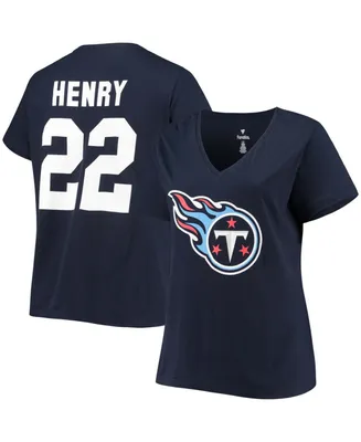 Women's Majestic Threads Derrick Henry Navy/White Tennessee Titans Drip-Dye Player Name & Number Tri-Blend Crop T-Shirt