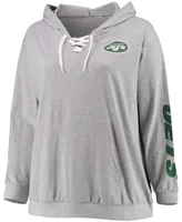 Women's Plus Size Heathered Gray New York Jets Lace-Up Pullover Hoodie