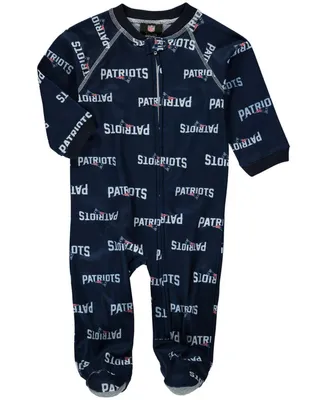Infant Boys and Girls Navy Blue New England Patriots Piped Raglan Full Zip Coverall
