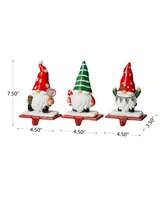 Glitzhome 3 Piece Resin Gnomes Stocking Holder Set, 7.5''