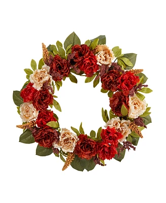 30" Harvest and Peony Artificial Wreath