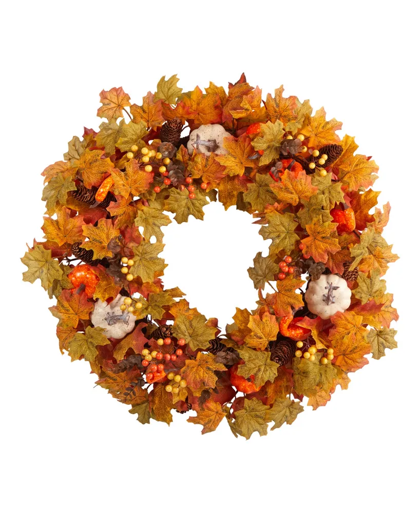 30" Autumn Pumpkin and Maple Leaf Artificial Fall Wreath