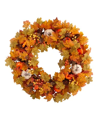 30" Autumn Pumpkin and Maple Leaf Artificial Fall Wreath