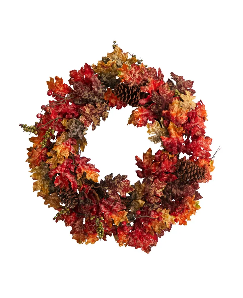 24" Autumn Maple, Berries and Pinecone Fall Artificial Wreath