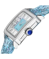 GV2 Women's Padova Floral Blue Leather Swiss Quartz Strap Watch 30 mm