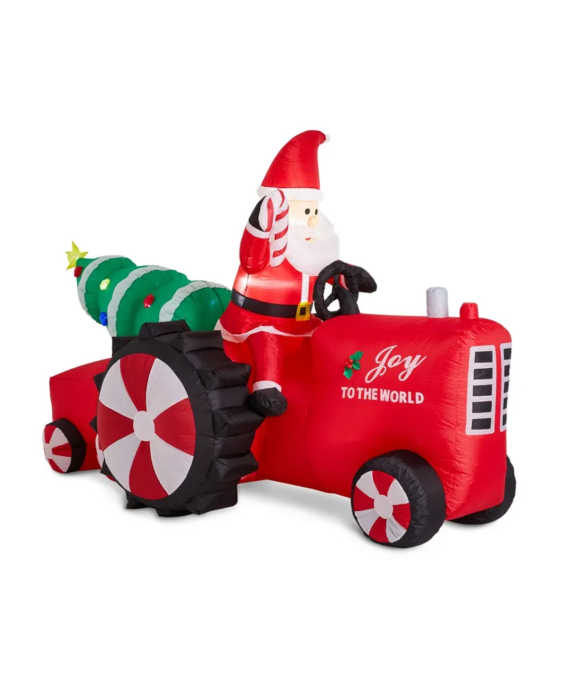 Glitzhome Lighted Inflatable Santa on Tractor Decor