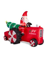 Glitzhome Lighted Inflatable Santa on Tractor Decor