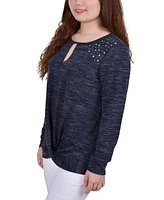 Women's Knit Keyhole Top with Studs