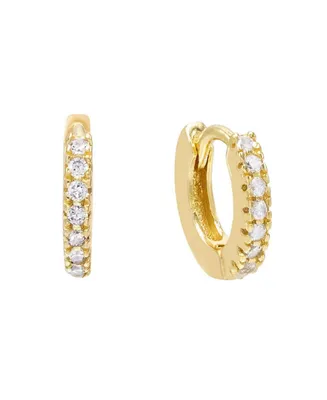 Cubic Zirconia Mini Huggie Earring 14k Gold Plated Over Sterling Silver