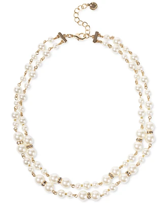 Charter Club Gold-Tone Pave Rondelle Bead & Imitation Pearl Layered Strand Necklace, 17" + 2" extender, Created for Macy's