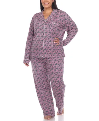 Plus 2 Piece Long Sleeve Heart Print Pajama Set