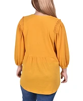 Ny Collection Plus 3/4 Sleeve Knit Gauze Top