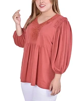 Ny Collection Plus Size 3/4 Sleeve Knit Gauze Top