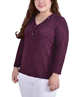 Plus Size Long Sleeve Ribbed Henley