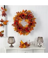 30" Fall Acorn, Sunflower, Berries and Autumn Foliage Artificial Wreath