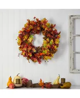 32" Autumn Oak Leaf, Berries and Pumpkin Artificial Autumn Wreath