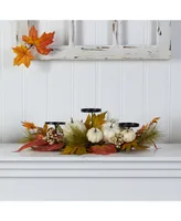 22" Fall Pumpkin and Maple Leaf Autumn Candelabrum