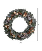 Christmas Winter Frosted Stars and Pinecones Holiday Wreath, 24"