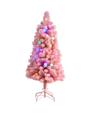 Holiday Frosted Cashmere Artificial Christmas Tree with 30 Jumbo Globe Led Lights, 4'