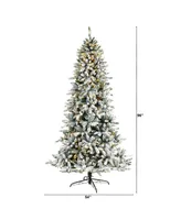 Flocked Livingston Fir Artificial Christmas Tree with Pine Cones and 500 Clear Warm Led Lights, 8'