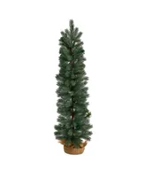 Green Pine Artificial Christmas Tree with 50 Warm Lights Set in a Burlap Base, 3'